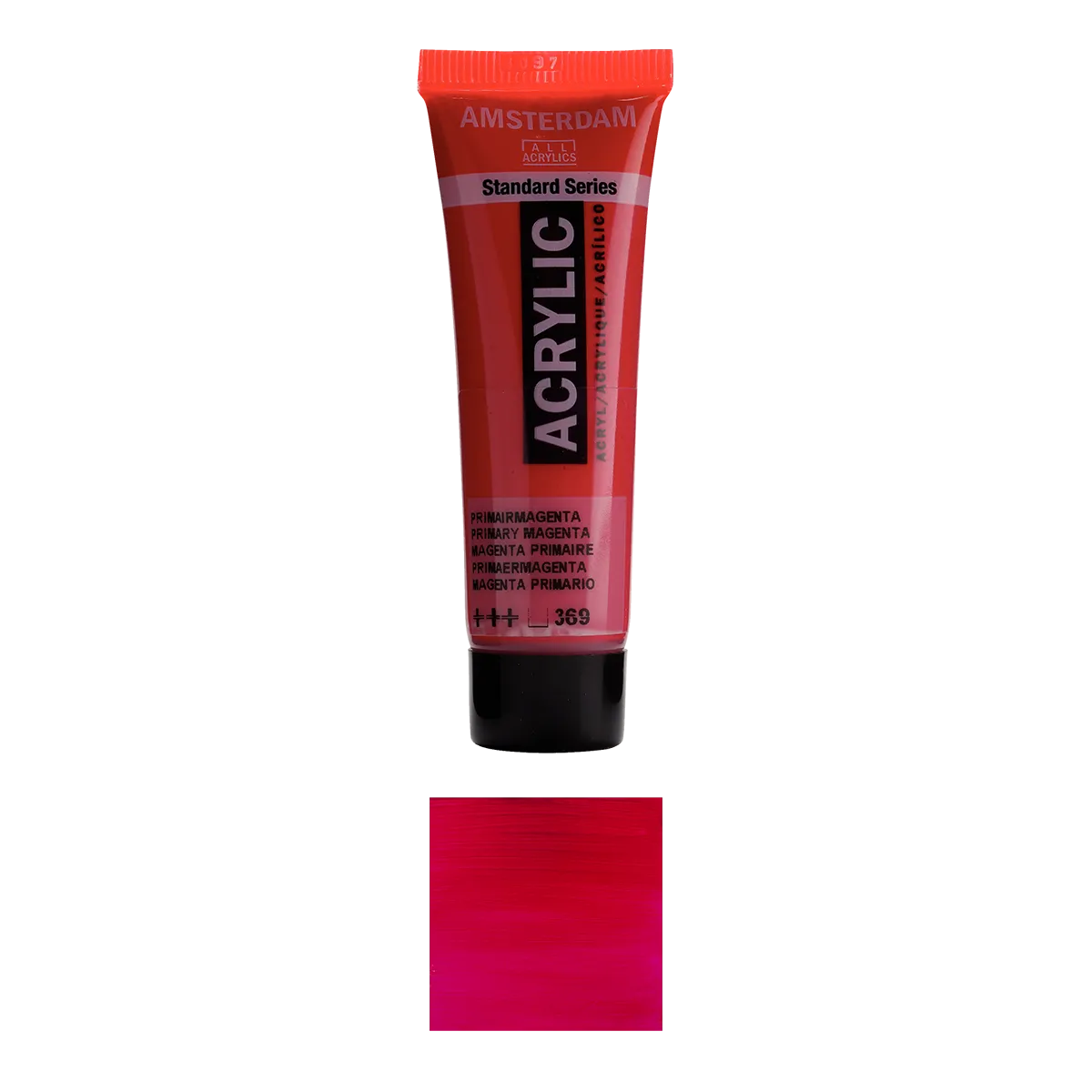 17043690-_Amsterdam-_Standard-_Series-_Acrylfarbe-_Tube-_20_-ml-_Primaermagenta-_369-transparente_-Farbe-Produktansicht-und-Farbauftrag