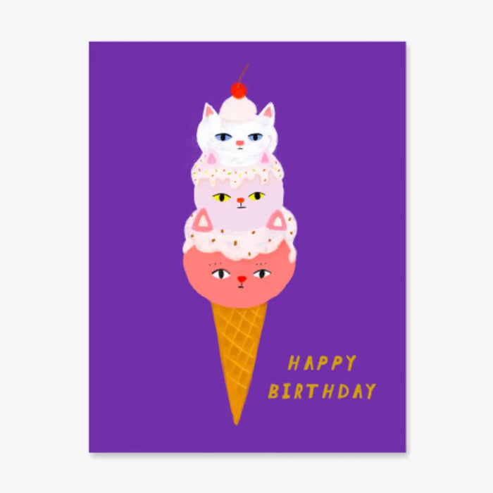 1973-Postkarte-Geburtstag-Carolyn-Suzuk-Text-Happy-Birthday-Cats-ICE