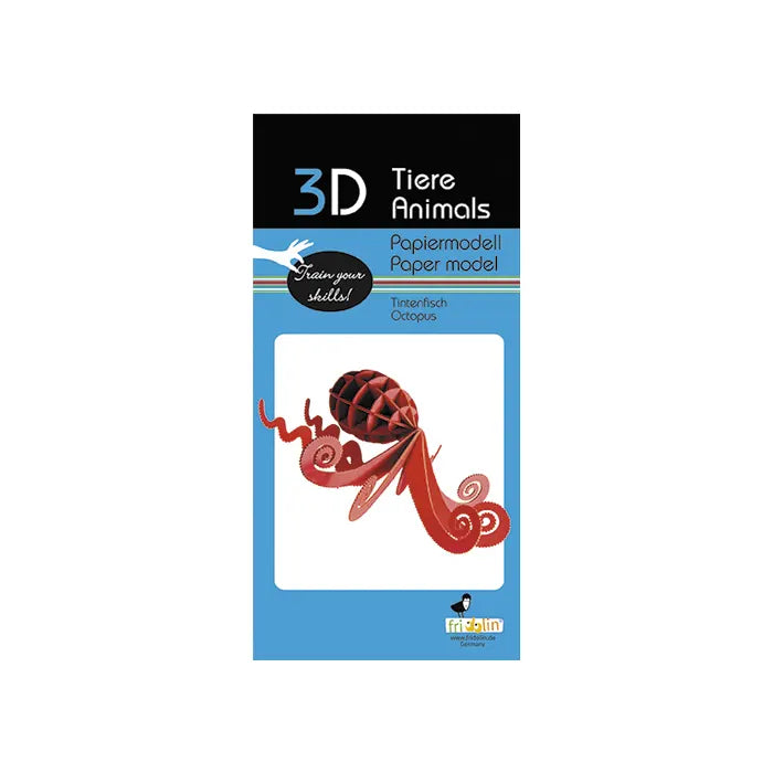 3DPapiermodell-Octopus-Fridolin-spezialkarton-gelasert-Verpackung-vorderansicht