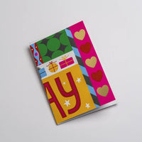 3fach-Klappkarte-mit-Umschlag-Format-W436xH155mm-Designer-Ruby-Taylor-Motiv-Happy-Birthday-Pattern-Presents-Fold-Out-Concertina-zusammengefaltet