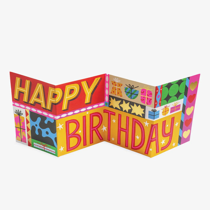 3fach-Klappkarte-mit-Umschlag-Format-W436xH155mm-Designer-Ruby-Taylor-Motiv-Happy-Birthday-Pattern-Presents-Fold-Out-Concertina
