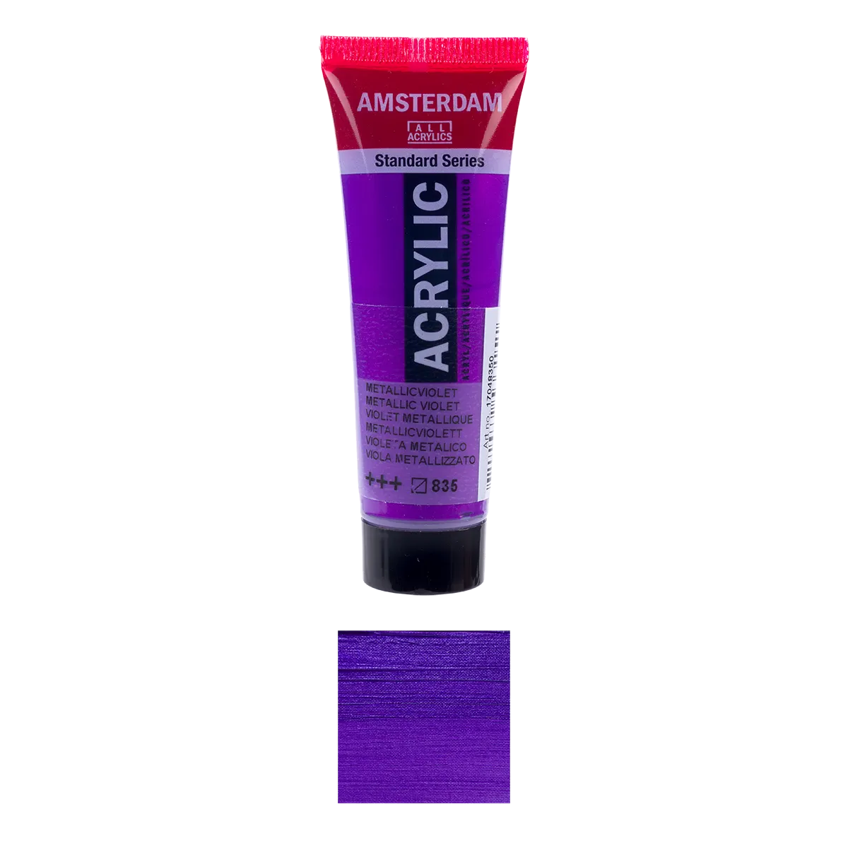 8712079533151_-halbdeckend-Amsterdam_-Standard_-Series-_Acrylfarbe-_Tube-_20_ml_-Metallicviolett_-835_-Produktansicht-und-Farbkarte