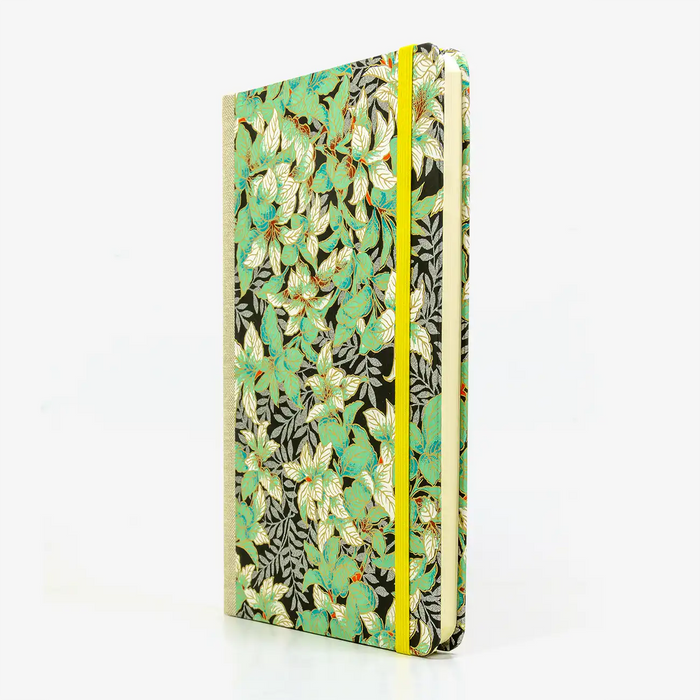 A5-dotted-small-chiyogami-cover-motiv-Busch-gruen-silber-auf-schwarz-seitlich-vorn