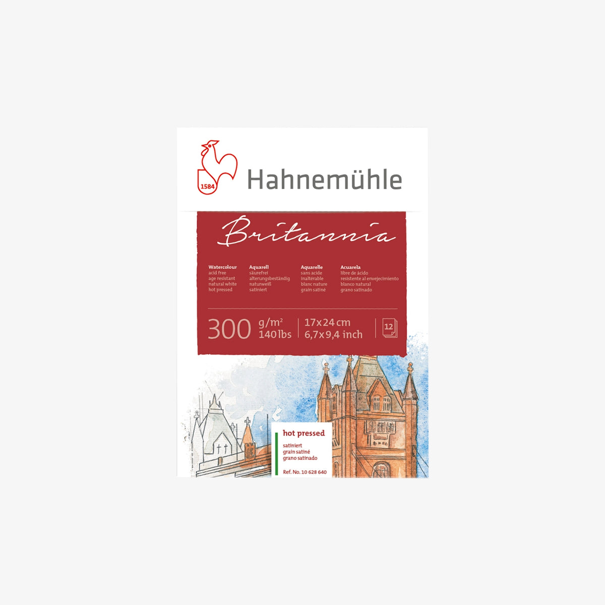 Britannia / Aquarellblock / 300g/m² / naturweiß / hot pressed / satiniert / 12 Blatt
