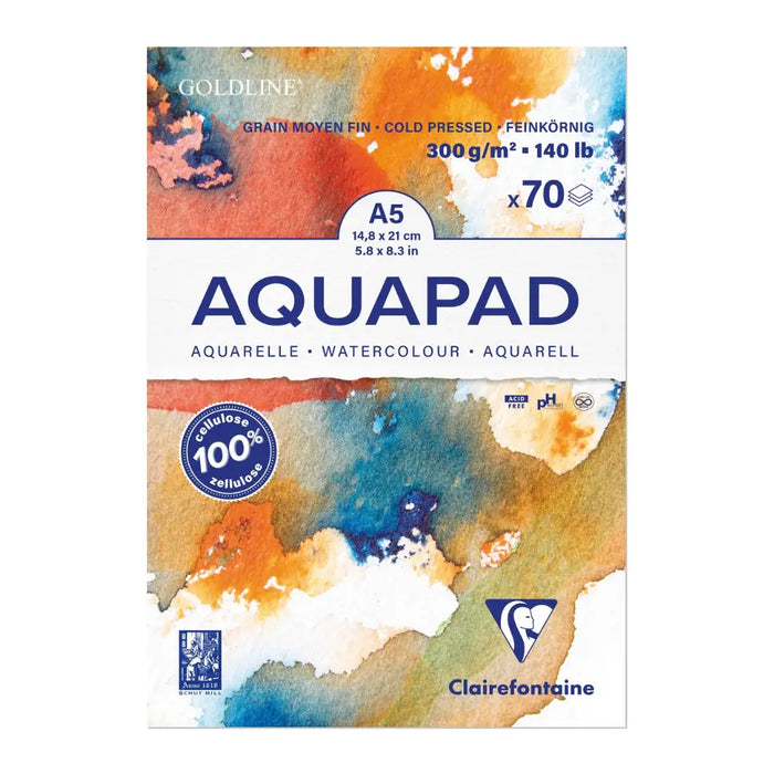 Aquarellblock Goldline Aquapad / A5 geleimt /70 Blatt weiss 300g /mittlere Koernung