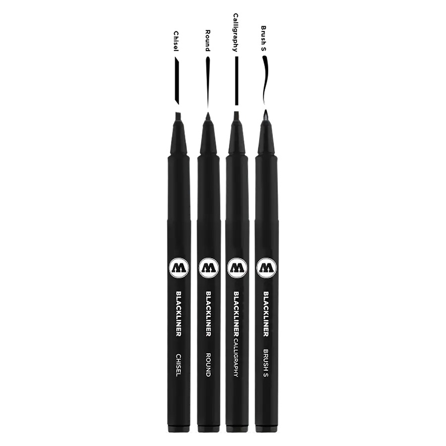 Molotow / Blackliner Set 3 / wasserfest / permanent /chisel/round/calligraphy/brush