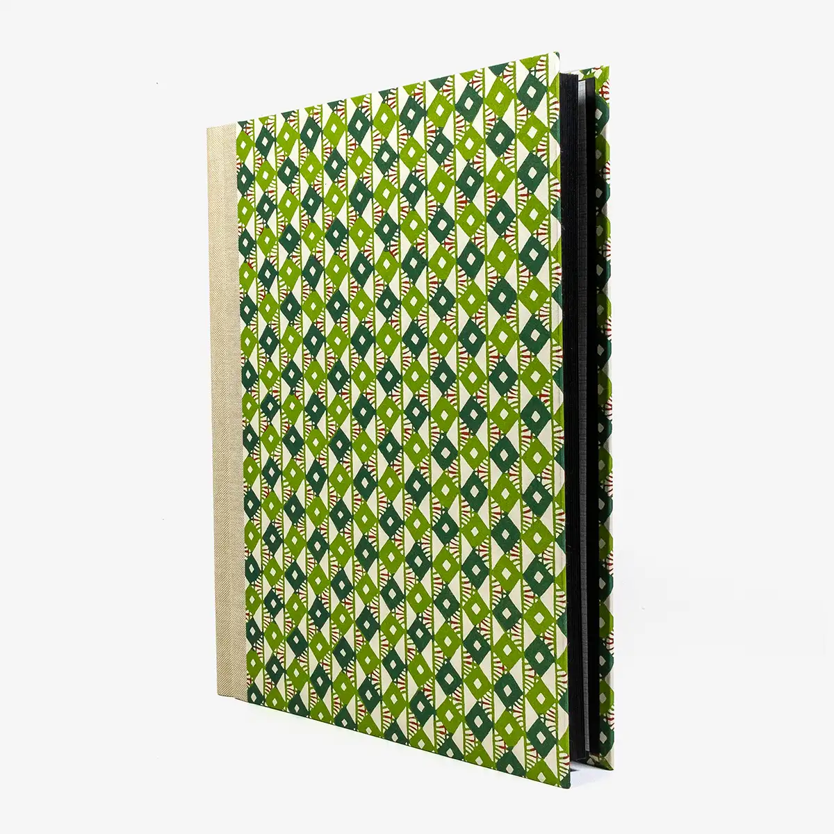 Blaupause-Fotolbum-30x23cm-Rauten-gruen-60-Seiten-seitlich-cover-von-vorn