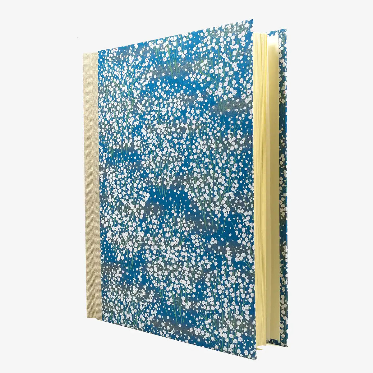 Blaupause-Fotolbum-30x23cm-weisser-Bluettenbusch-aufBlau-100-Seiten-cover-von-der-seite-1