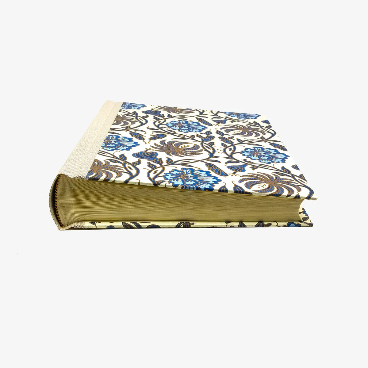 Blaupause-Fotolbum-30x23cm-weisser-Blumenornament-blau-BAumwollpapier-100-Seiten-cover-liegend