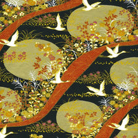 Chiyogami-Papier-754C1-Kraniche-weiss-gold-orange-schwarz-Ausschnitt-1