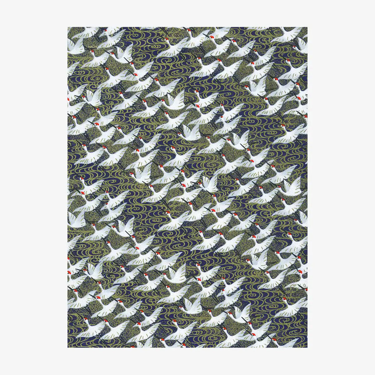 Chiyogami-Papier-Animals-1064C_-_Kraniche-weiss-auf-_Wasser-_Gold-Blau-Ausschnitt-2
