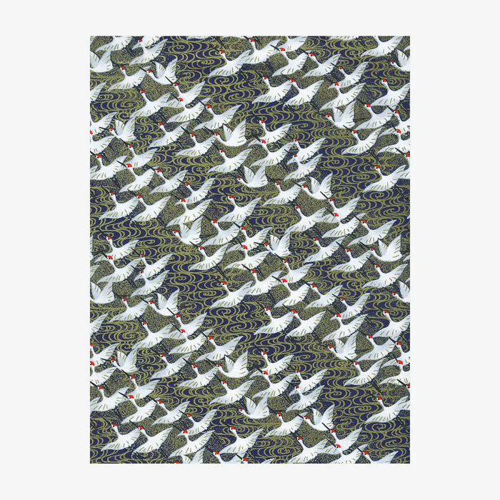 Chiyogami-Papier-Animals-1064C_-_Kraniche-weiss-auf-_Wasser-_Gold-Blau-Ausschnitt-2