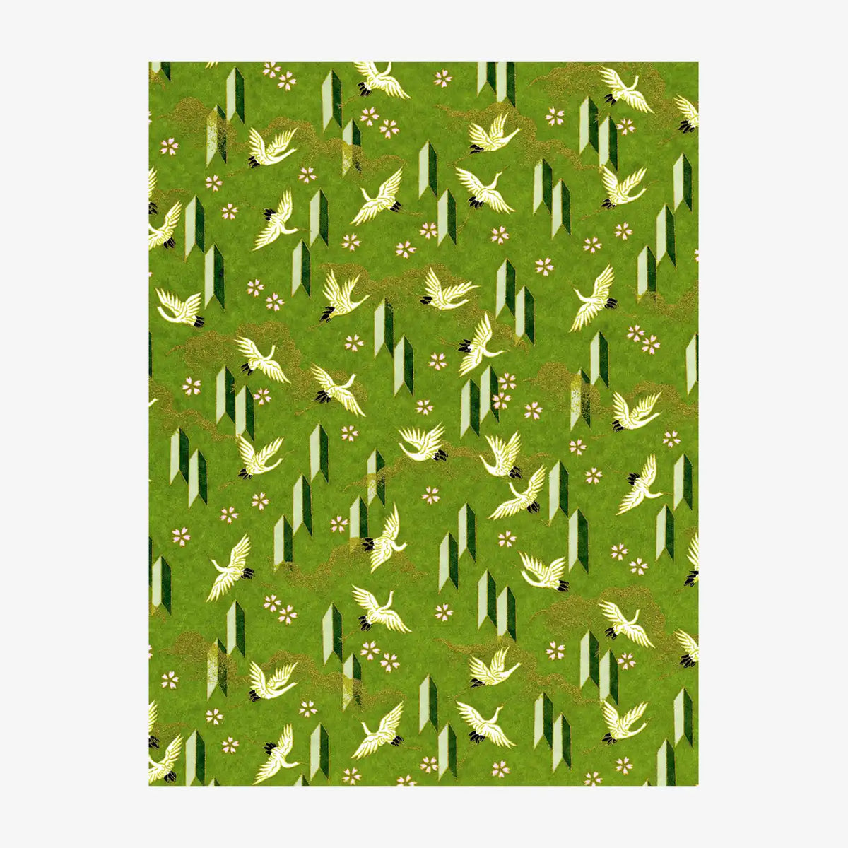 Chiyogami-Papier-Animals-1088C-Kraniche-Spitzen-gruen-Ausschnitt-2