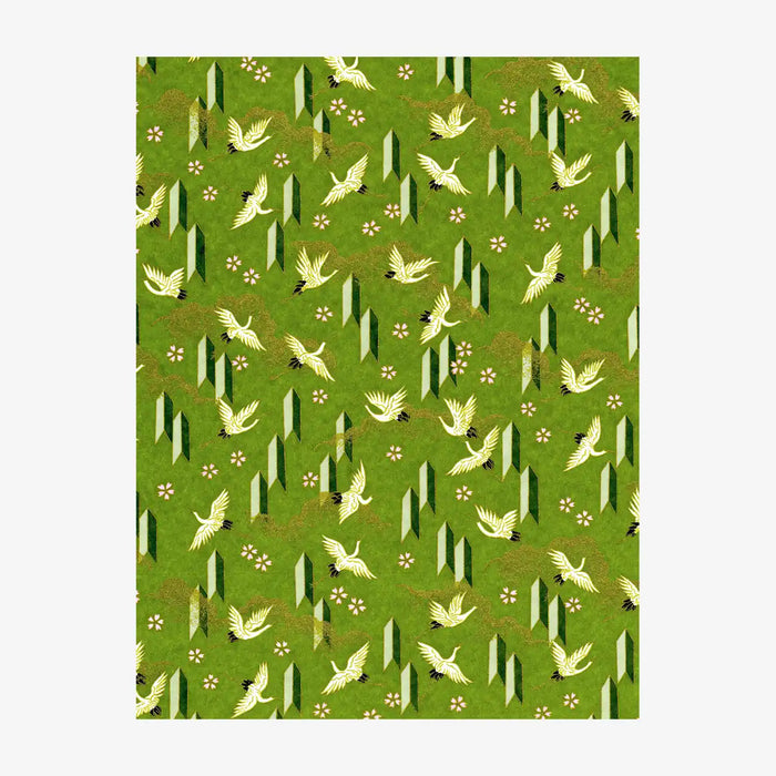 Chiyogami-Papier-Animals-1088C-Kraniche-Spitzen-gruen-Ausschnitt-2
