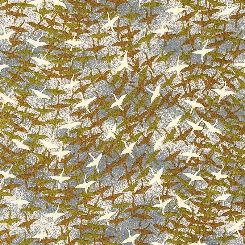 Chiyogami-Papier-Animals-935C-Kranichegold-kupfer-weiss-Ausschnitt-1