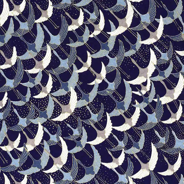 Chiyogami-Papier-Animals-Bogen-83C-Kraniche-weiss-grau-blau-Ausschnitt-1
