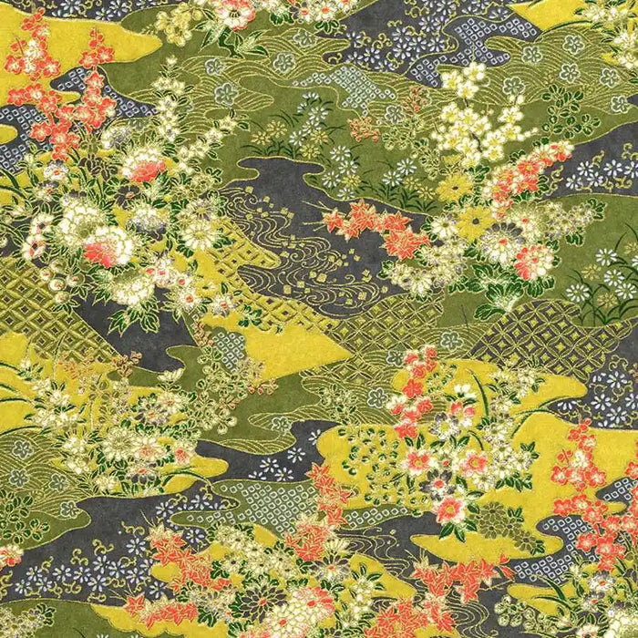 Chiyogami-Papier-Botanical-Bogen-156C-Landschaft-gruen-Ausschnitt-1
