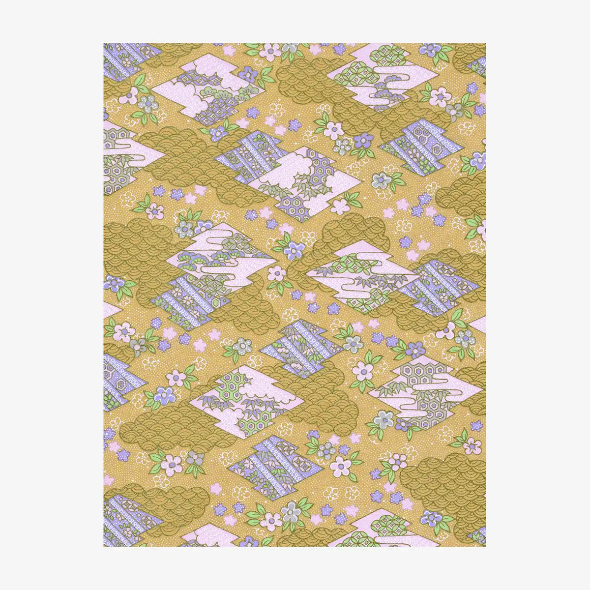 Chiyogami-Papier-Traditional-1078C-Rauten-Wolken-dunkelgelb-Ausschnitt-2