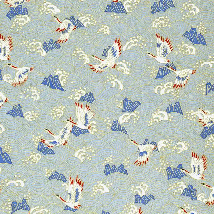 Chiyogami-Papier-Traditional-414C-Kraniche-weiss-rot-hellblauen-Wellen-Ausschnitt-1