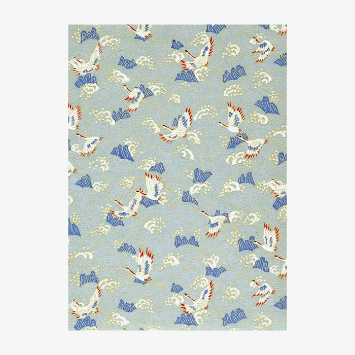 Chiyogami-Papier-Traditional-414C-Kraniche-weiss-rot-hellblauen-Wellen-Ausschnitt-2