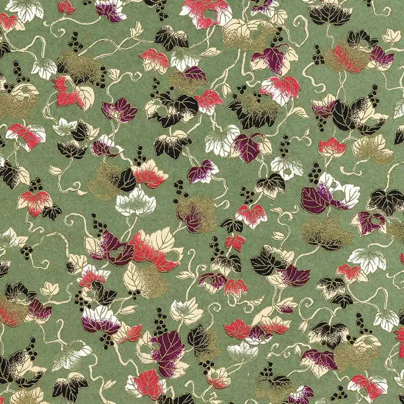 Chiyogami-Papier-Traditional-656C-Weinblaetter-auf-gruen-Ausschnitt-1