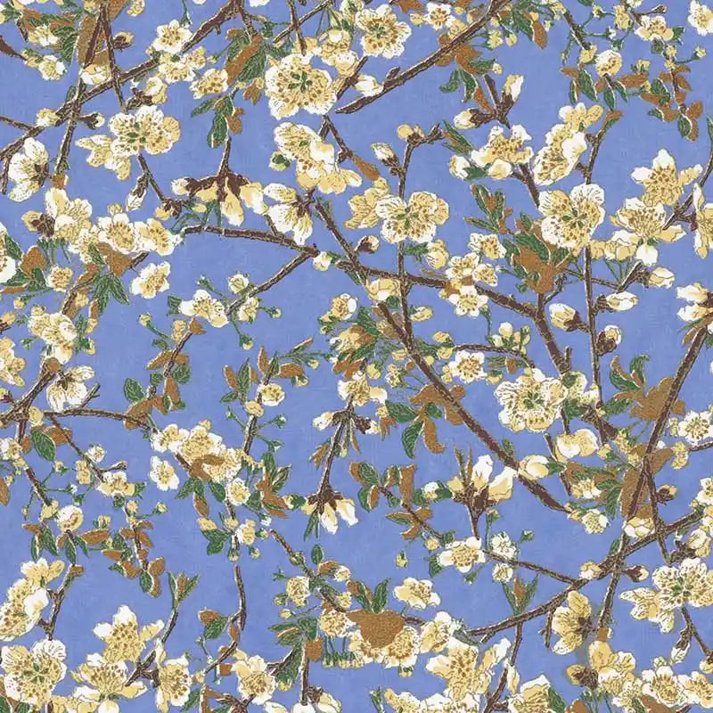 Chiyogami Papier | Floral | Bogen 246C Kirschzweige auf blau
