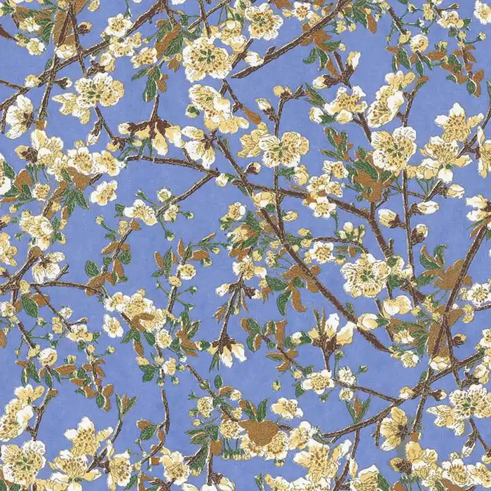 Chiyogami Papier | Floral | Bogen 246C Kirschzweige auf blau