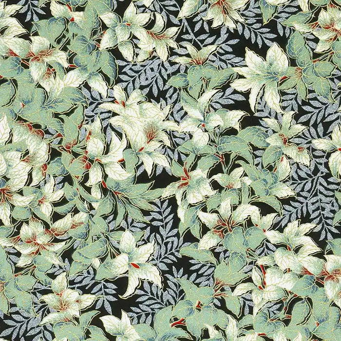 Chiyogami-Papier-botanical-499C-Busch-gruen-silber-auf-schwarz-Ausschnitt-1