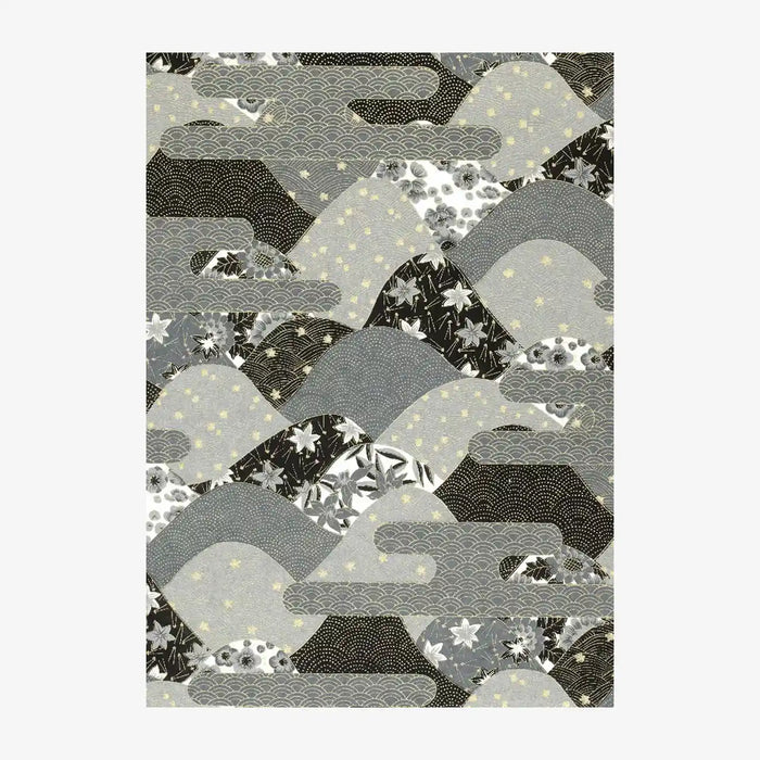 Chiyogami-Papier-botanical-Bogen-30C-Berge-Nebel-grau-gold-Ausschnitt-2