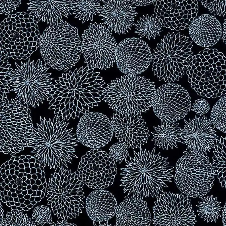 Chiyogami Papier | Floral | Bogen 909C Chrysathemen silber/schwarz
