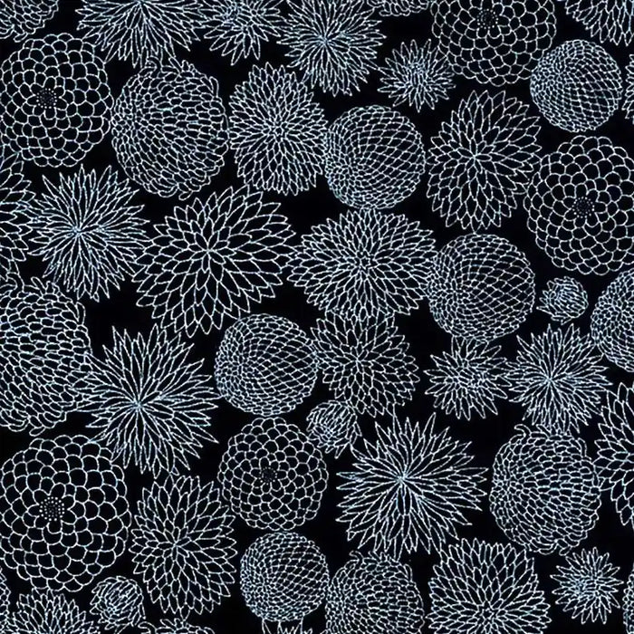 Chiyogami Papier | Floral | Bogen 909C Chrysathemen silber/schwarz