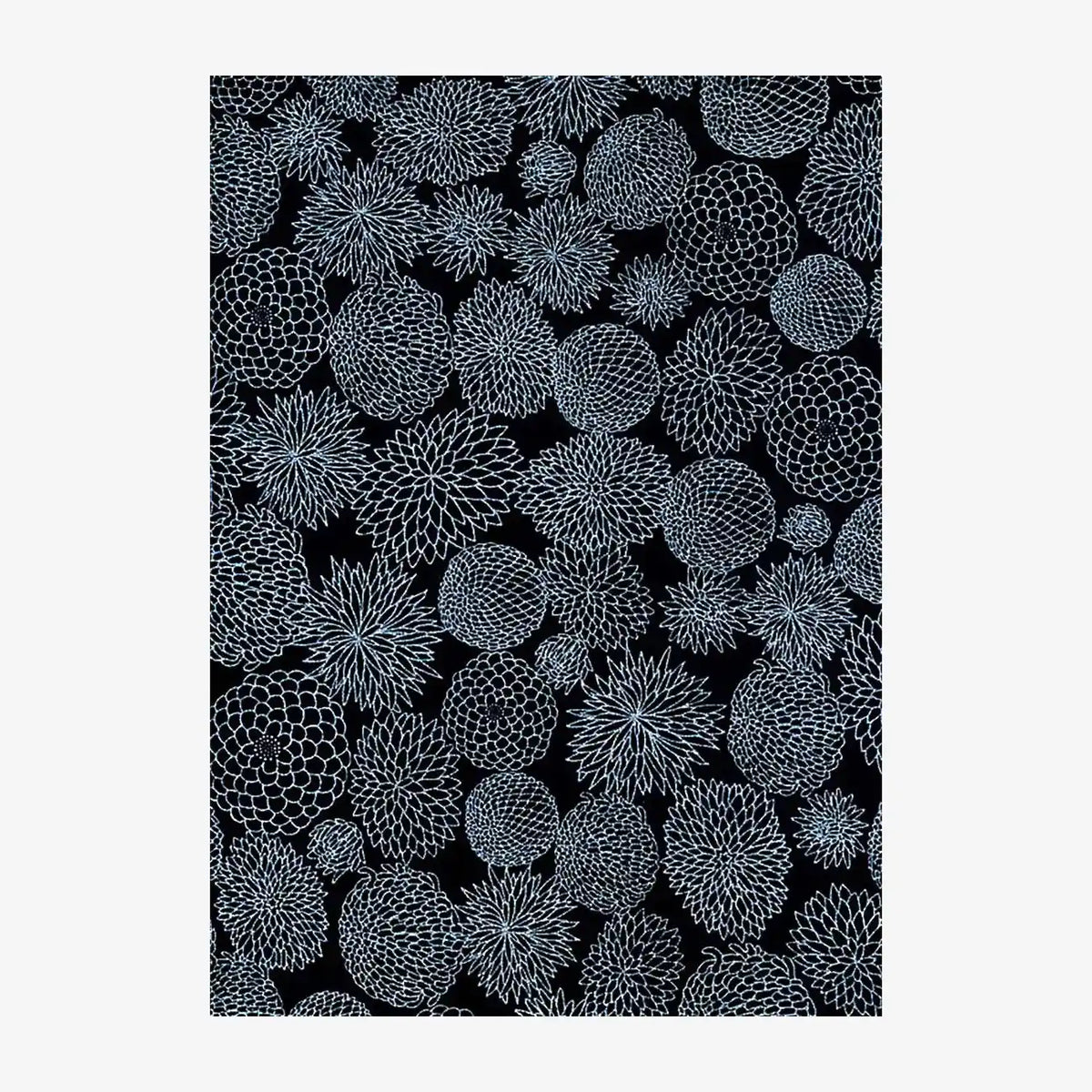 Chiyogami Papier | Floral | Bogen 909C Chrysathemen silber/schwarz