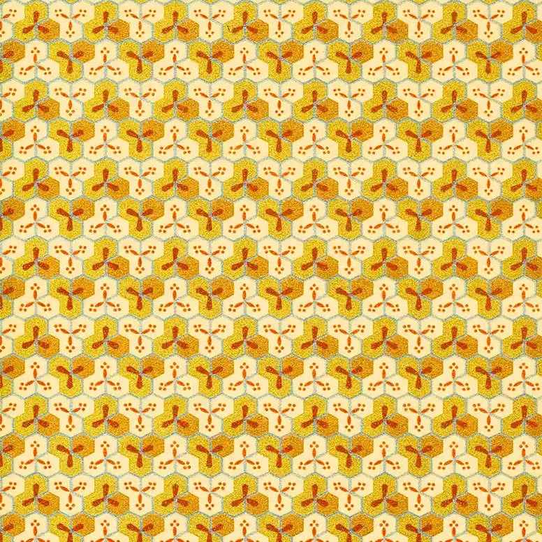 Chiyogami Papier | Geometrisch | Bogen 1084C - Bienenwabenmuster-gold-kupfer-silber