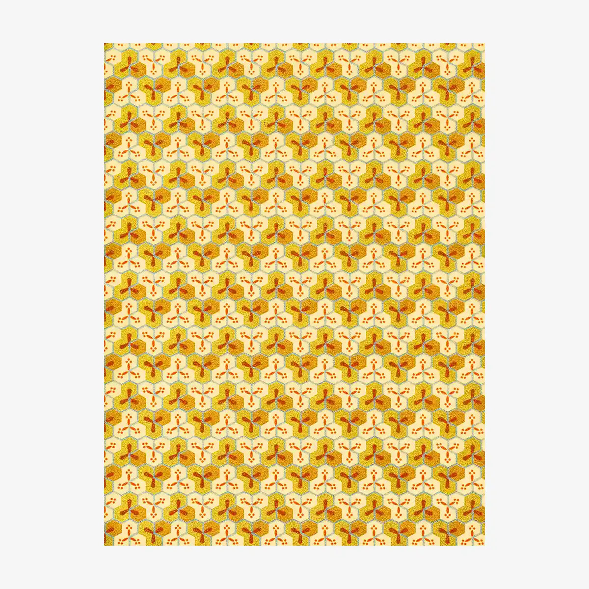Chiyogami Papier | Geometrisch | Bogen 1084C - Bienenwabenmuster-gold-kupfer-silber