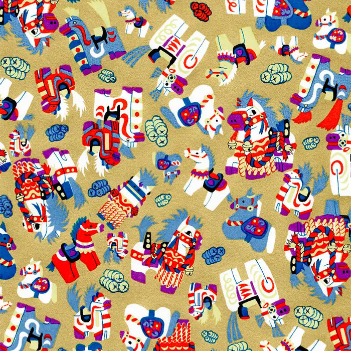 Chiyogami-Papier-traditional-Bogen-1104C-Horses-gold-Ausschnitt-1