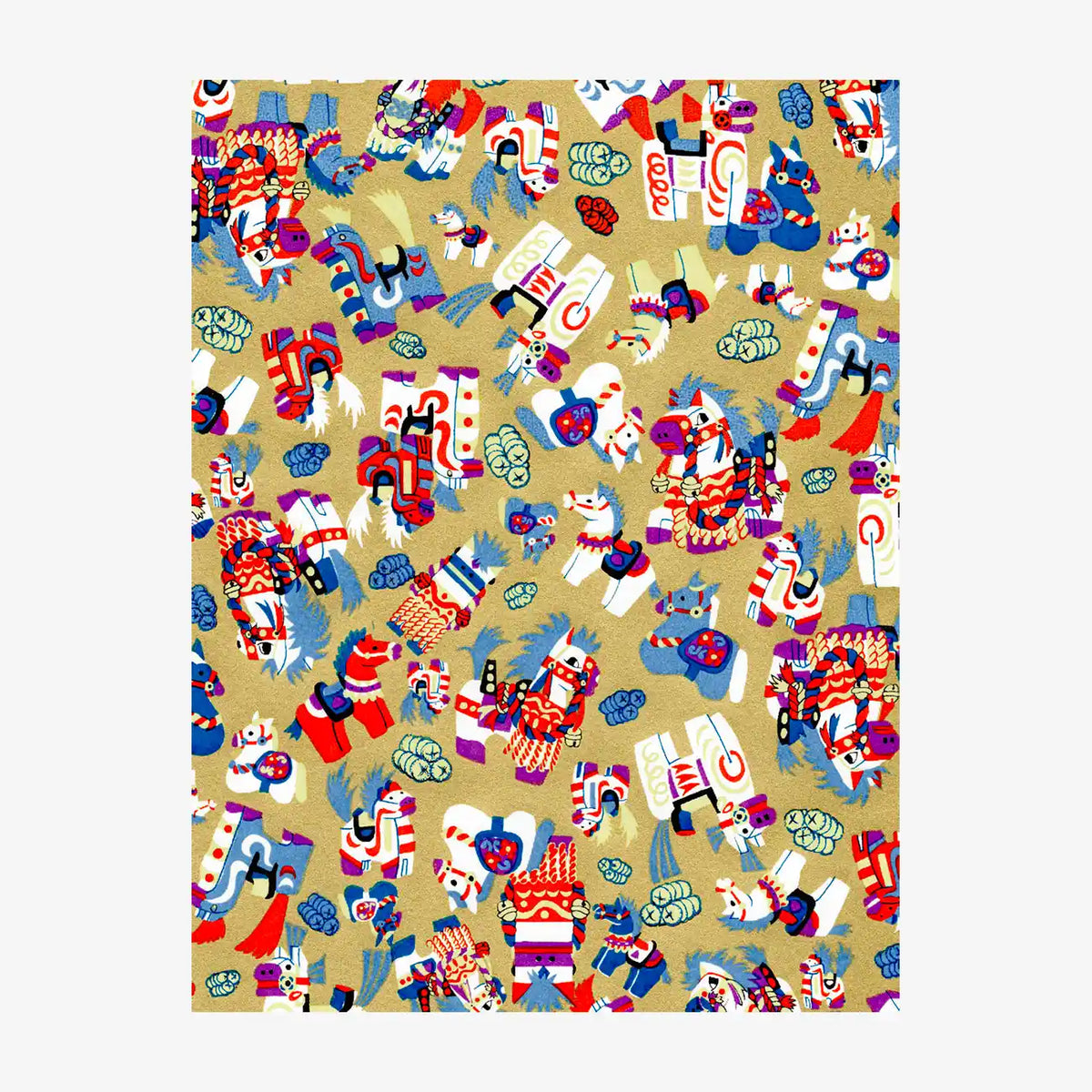 Chiyogami-Papier-traditional-Bogen-1104C-Horses-gold-Ausschnitt-2