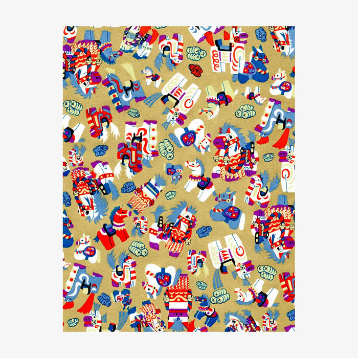 Chiyogami-Papier-traditional-Bogen-1104C-Horses-gold-Ausschnitt-2