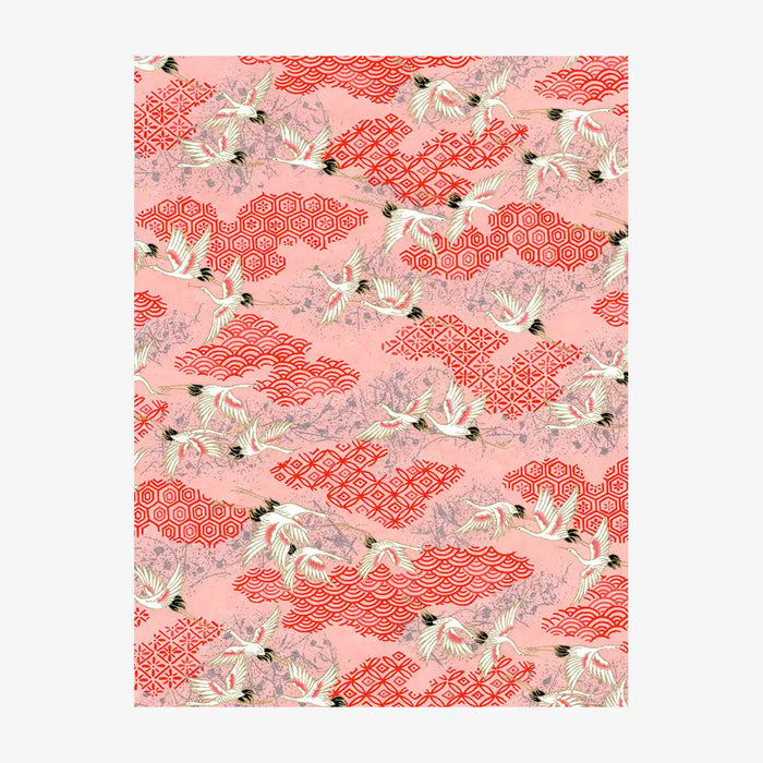 Chiyogami-Papier-traditional-Bogen-1108C-Kraniche-Pink-Ausschnitt-2