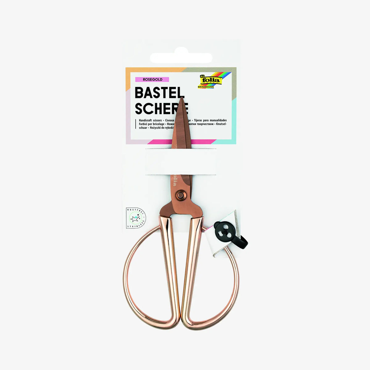 Folia-BAstelschere-Vintage-Rosegold-14.5cm-lang-in-Verpackung-vorderansicht