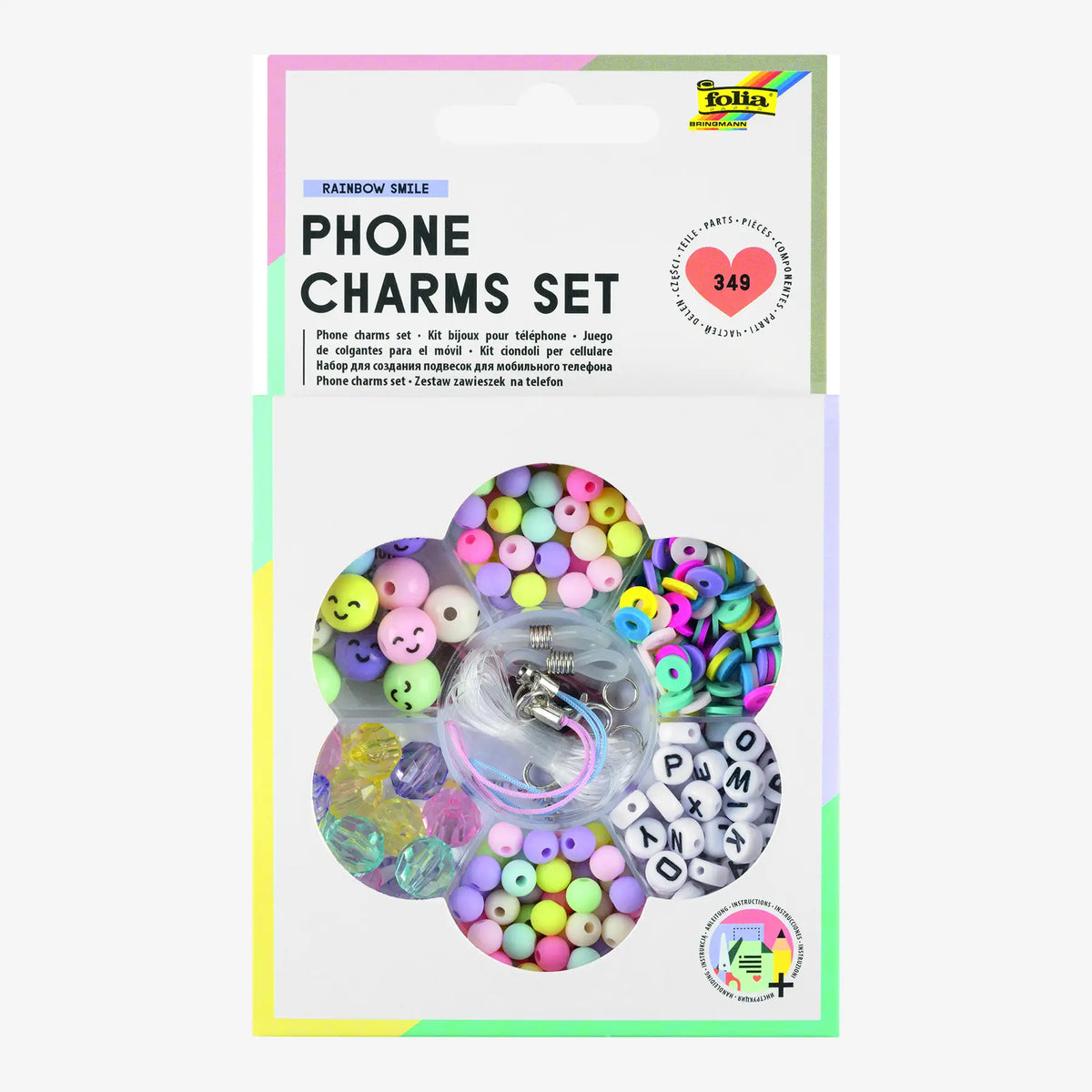 Folia | Perlen Set | Phone Charms Set | RAINBOW SMILE | 349 Teile