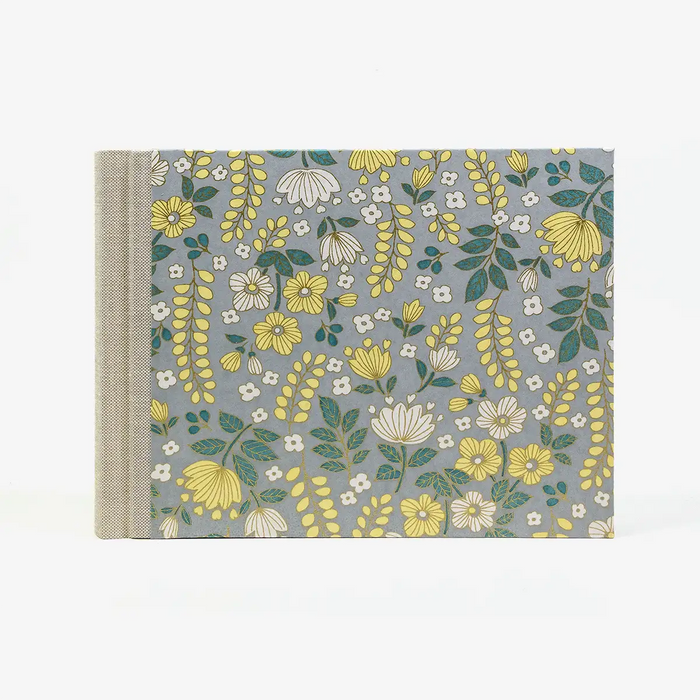 Fotoalbum-15x20cm-60Seiten-Fotokarton-cover-chiyogami-Papier-Motiv-blumen-gelb-auf-grau
