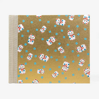 Fotoalbum-20x23cm-60Seiten-creme-Fotokarton-cover-chiyogami-Papier-Motiv-Winkekatze-golden