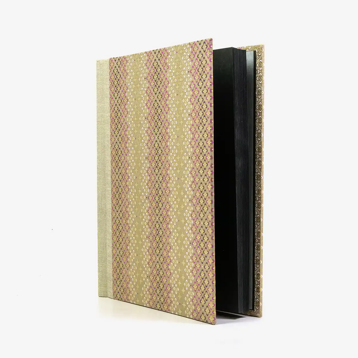 Fotoalbum-24x20cm-60Seiten-creme-Fotokarton-Cover-Chiyogami-Motiv-geometrisch-floral-rose-seitlich-von-vorn