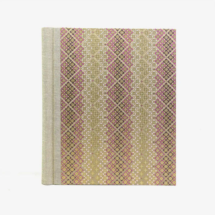 Fotoalbum-24x20cm-60Seiten-creme-Fotokarton-Cover-Chiyogami-Motiv-geometrisch-floral-rose-von-vorn