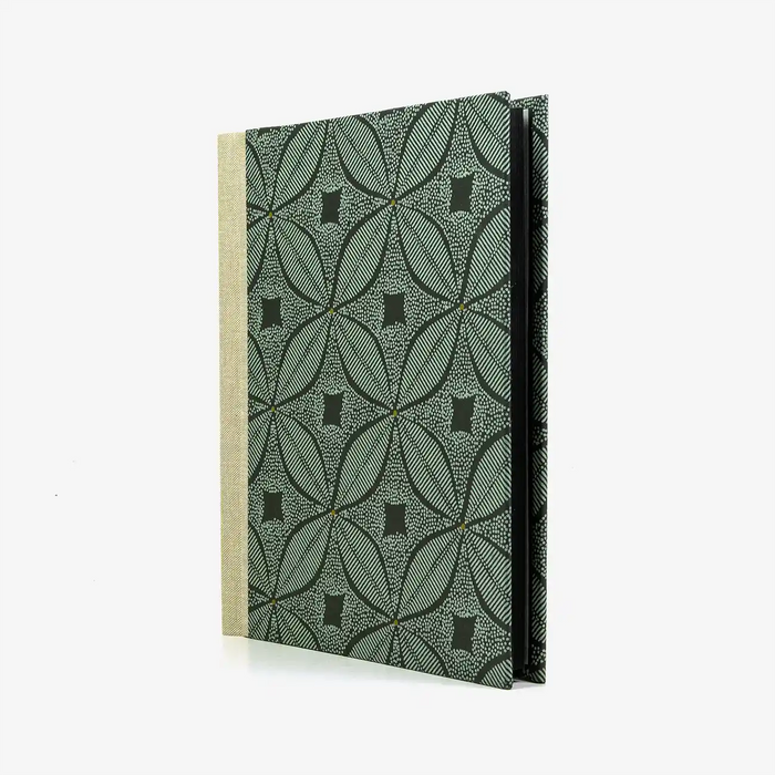 Fotoalbum-24x20cm-60Seiten-schwarzer-Fotokarton-Cover-Baumwollpapier-Motiv-Blumenornament-Tuerkis-seitlich-von-vorn
