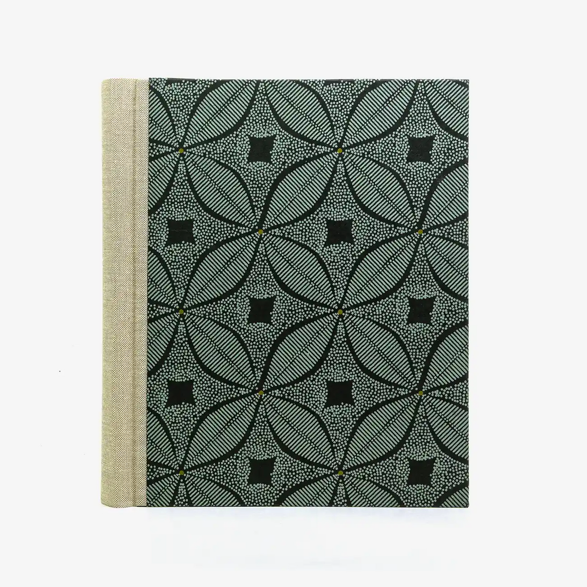 Fotoalbum-24x20cm-60Seiten-schwarzer-Fotokarton-Cover-Baumwollpapier-Motiv-Blumenornament-Tuerkis-von-vorn