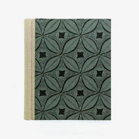 Fotoalbum-24x20cm-60Seiten-schwarzer-Fotokarton-Cover-Baumwollpapier-Motiv-Blumenornament-Tuerkis-von-vorn