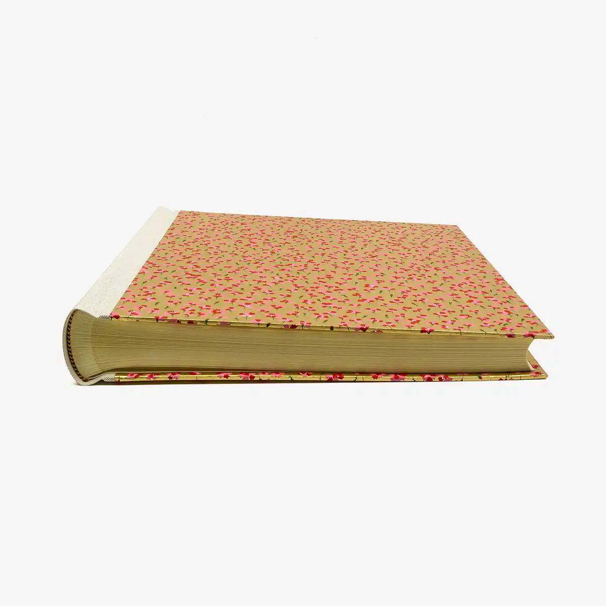 Fotoalbum-30x30cm-100Seiten-cover-chiyogamipapier-Motiv-rote-blumen-auf-gold-liegend-von-vorn