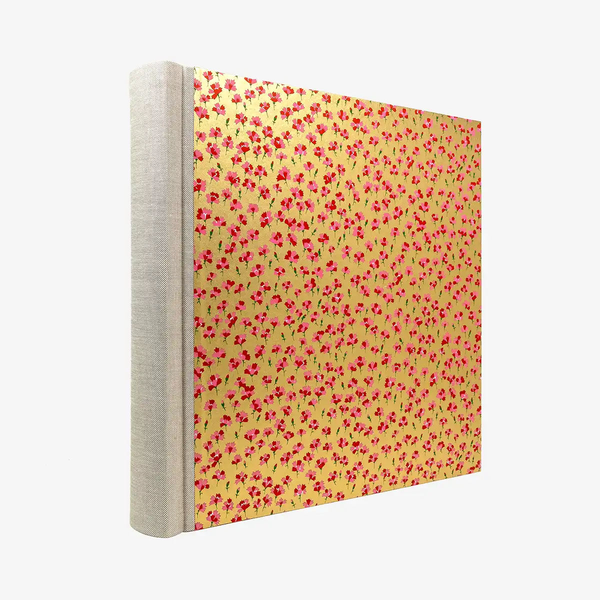 Fotoalbum-30x30cm-100Seiten-cover-chiyogamipapier-Motiv-rote-blumen-auf-gold-seitlich-von-hinten
