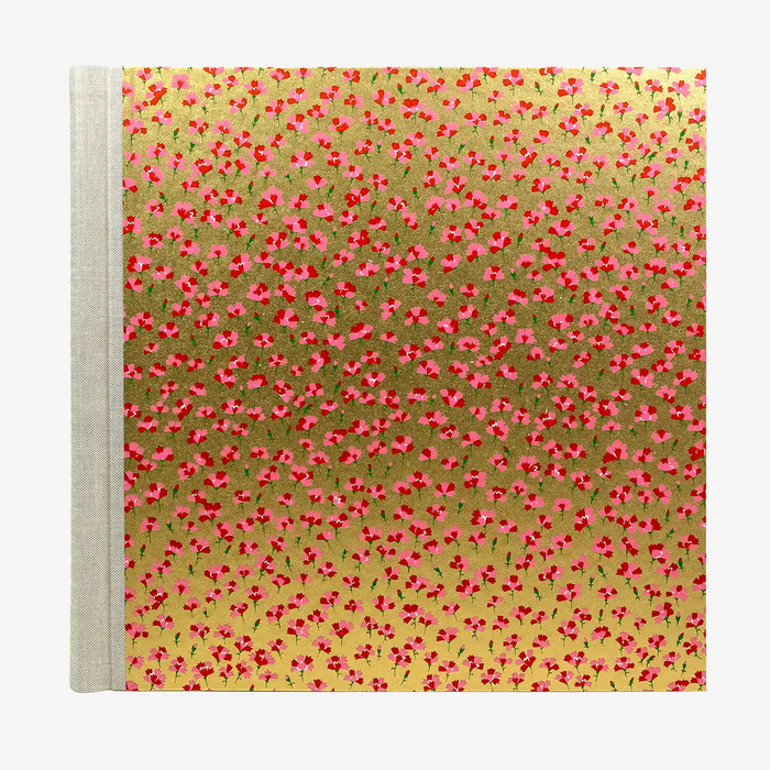 Fotoalbum-30x30cm-100Seiten-cover-chiyogamipapier-Motiv-rote-blumen-auf-gold-von-vorn